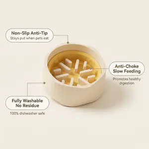 2-in-1 Dual Mode Large Plastic Cat Slow Feeder Bowl, Switchable Fast&Slow Feed silicone