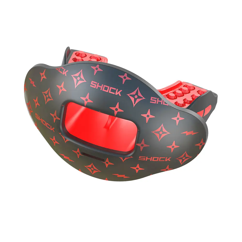 Shock Doctor Black/Red Lux Max AirFlow Football Mouthguard with Extra Large Breathing Channel & Instant Fit for Optimal Comfort and Protection