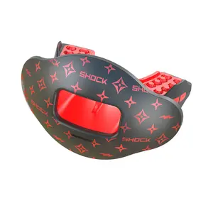 Shock Doctor Black/Red Lux Max AirFlow Football Mouthguard with Extra Large Breathing Channel & Instant Fit for Optimal Comfort and Protection