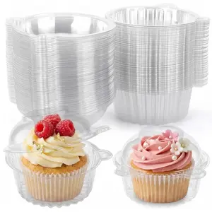 100PCS Cupcake Holders Individual, Plastic Single Muffin Dome Holders Cases, Disposable Clear Cupcake Boxes Individual, Single Cupcake Container for Party