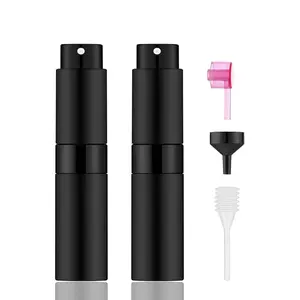 2 count/8ml Portable Mini Perfume Atomizer bottles, Empty Refillable Spray Bottle with 3 Types of Refill Tools, Pocket Travel Perfume Sample Bottles(Matte Black)