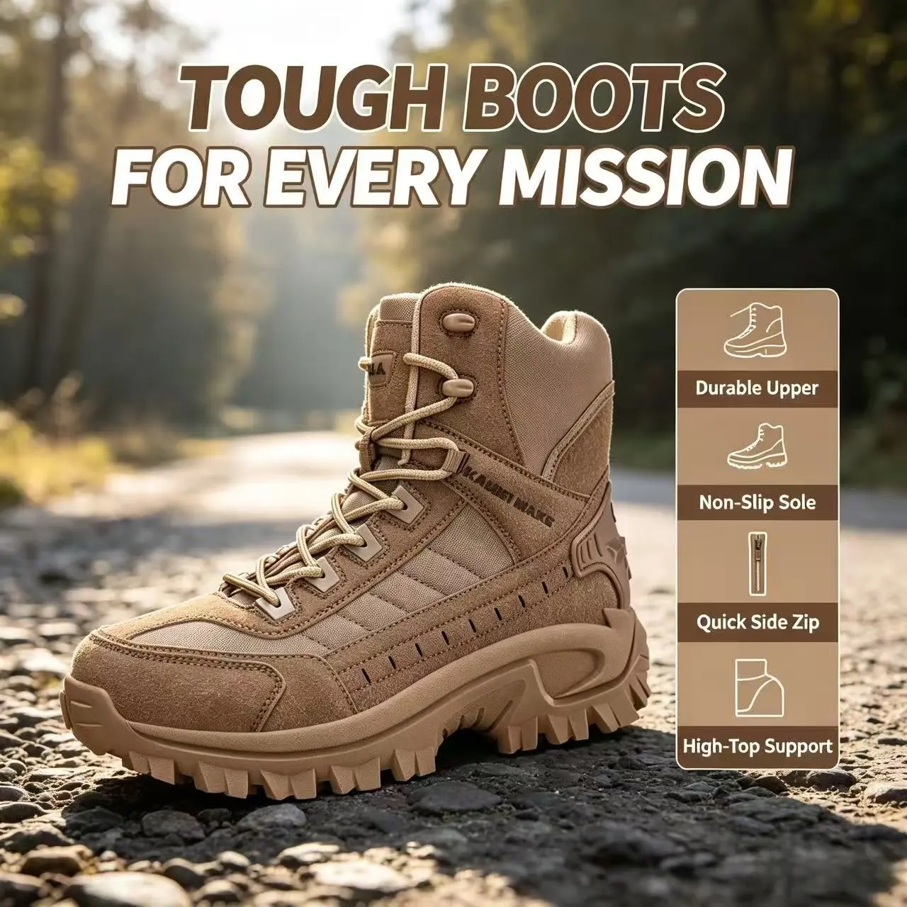 5.AA Unisex High-Top Lace-Up Tactical Combat Boots - Lightweight, Breathable, Non-Slip, Flexible, Ankle Support Outdoor Footwear with Rubber Sole, Mesh Synthetics, Faux Leather Laces for Hiking, Motorcycle Off-Road Wear, Trekking Camping Shoes, Fabric Wat