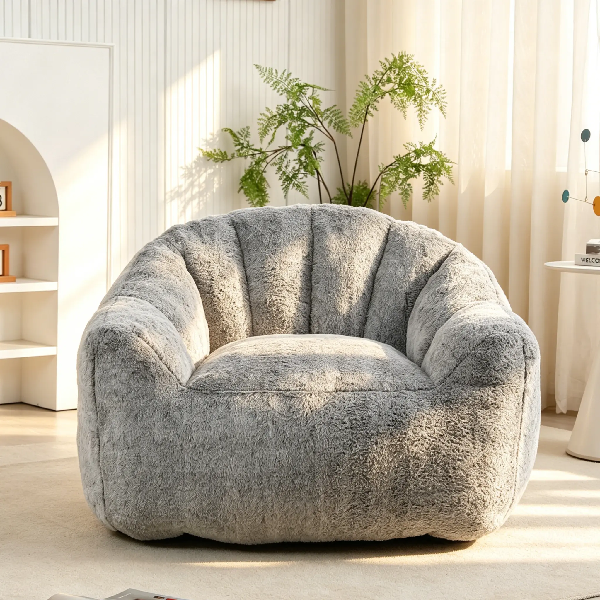Oversized Giant Floral Faux Fur Bean Bag Chair - Ultra Soft Petal-Back Beanbag Lounger, Adult Indoor Sofas Furniture for Living Room Game Room Reading Nook
