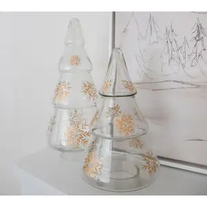 Set of 2 Snowflake Etched Glass Trees by Lauren McBride