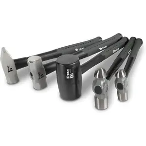 63125 5-Piece Hammer Set, Includes 16oz & 32oz Ball Pein, 32oz Rubber Mallet, 3lb Sledgehammer, & 3lb Cross Pein, Shock Absorbing Fiberglass Handles with Textured Grips