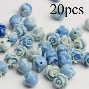 20pcs Three-dimensional rose beads, shell beads powder embossed three-dimensional small rose loose beads multi-color DIY jewelry accessories, 3D rose bracelet beaded