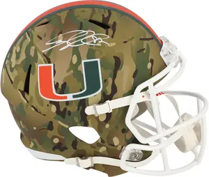 Greg Olsen Miami Hurricanes Autographed Riddell Camo Alternate Speed Replica Helmet - Fanatics Authentic Certified