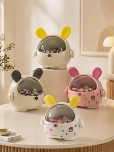 2L Cute Bunny Candy Jar & Desktop Organizer, Kawaii Snack Storage Box with Removable Lid, Easy-Clean Aesthetic Home Decor for Kitchen, Living Room, Vanity, Coffee Pods, Treats, Cotton Pads, White/Pink/Black/Yellow Gift Container
