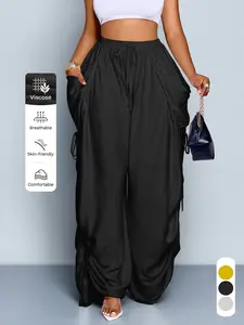 Women's Casual Solid Color High Waist Wide Leg Pants, Loose-Fitting Breathable Long Pants with Drawstring, All Seasons Fashion for Daily Wear