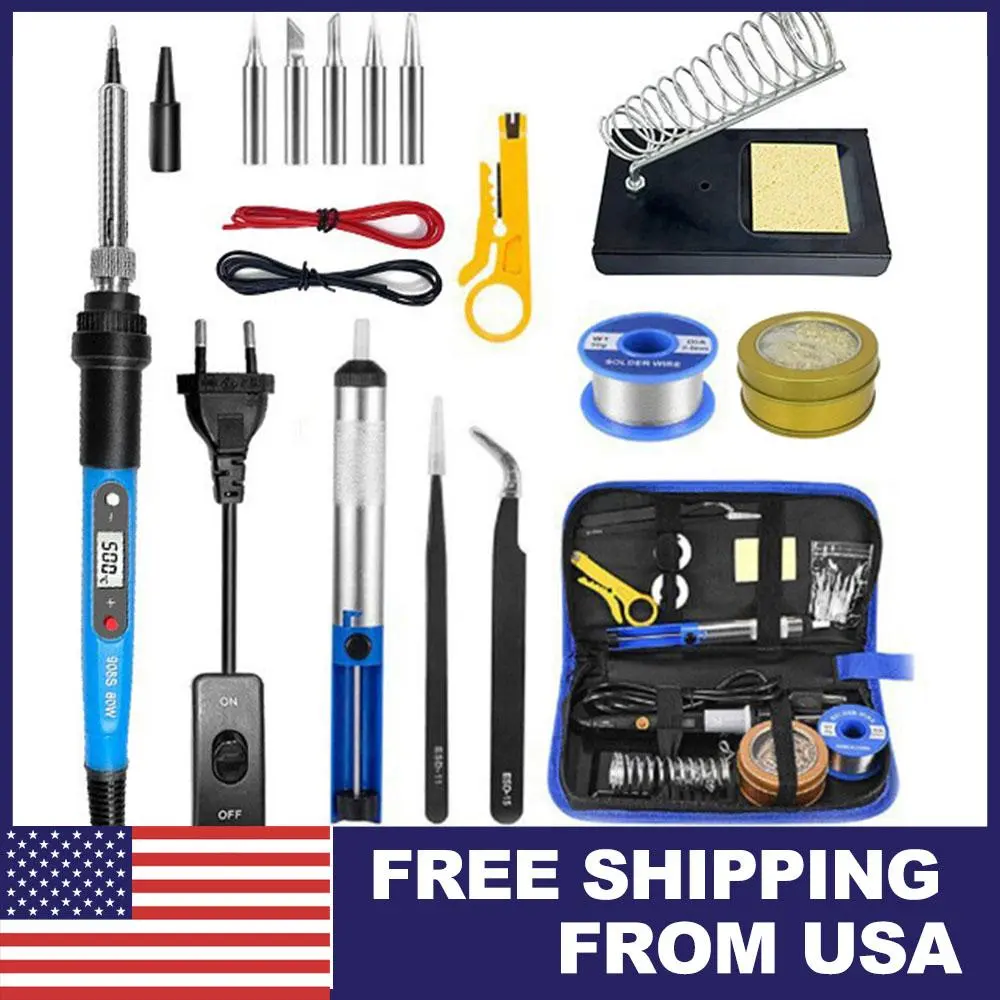 80W Electric Soldering Iron Kit with Desoldering Pump 5 Tips Adjustable Temperature Welding Tool for Electronics DIY Gasless Flux Core Home Repair Heavy Duty