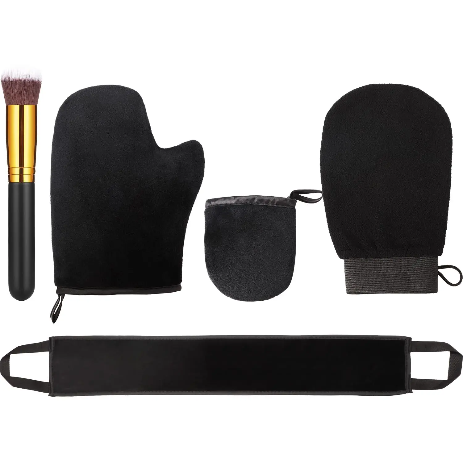 5-Piece Self Tanning Mitt Applicator Set, Beauty & Personal Care Bath Products with Exfoliating Glove, Mini Face Mitt, Back Lotion Applicator & Large Brush for Easy Application, Comfortable Design, Easy Cleaning, Beauty Products