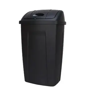 Mainstays Kitchen Trash Can, 13 Gallon Plastic Garbage Bin with Swing Top Lid, Black