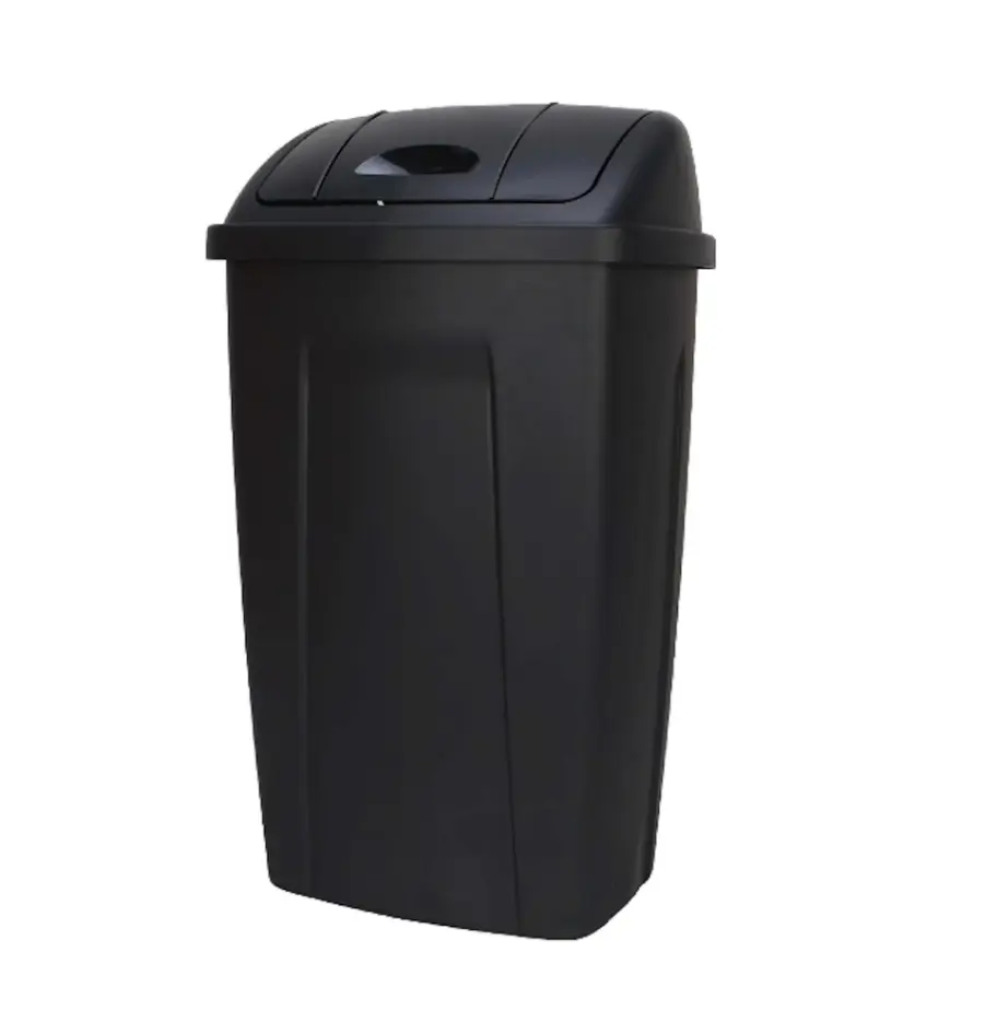 Mainstays Kitchen Trash Can, 13 Gallon Plastic Garbage Bin with Swing Top Lid, Black