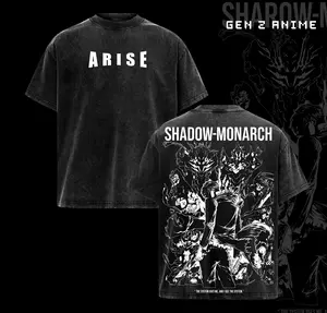 Solo Leveling Shadow Monarch Oversized T-Shirt – Vintage Washed Anime Graphic Tee, Dark Fantasy Streetwear, Heavy Cotton Oversized Shirt, Unisex Casual Top, Gift for Solo Leveling Fans