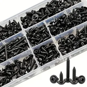 340 Piece Self-Tapping Screw Set, Hardware, M3/m4/m3.5/m4.8 Sizes, Flat Head Cross Drill Bit, Flat Head Screws, Carbon Steel, for Wood Furniture