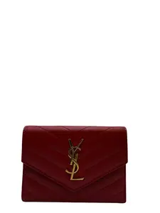 Pre-owned Yves Saint Laurent Calfskin Leather Small Leather Goods YSL LE MONOGRAM RED CALFSKIN WALLET