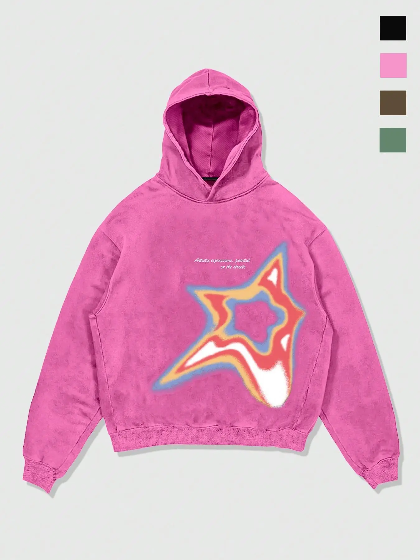 Unisex Art Print Hoodie with Colorful Star Prints, Soft Washed Pullover Sweatshirt, Trendy Streetwear Street Style for Casual Wear, Graphic Hoodies