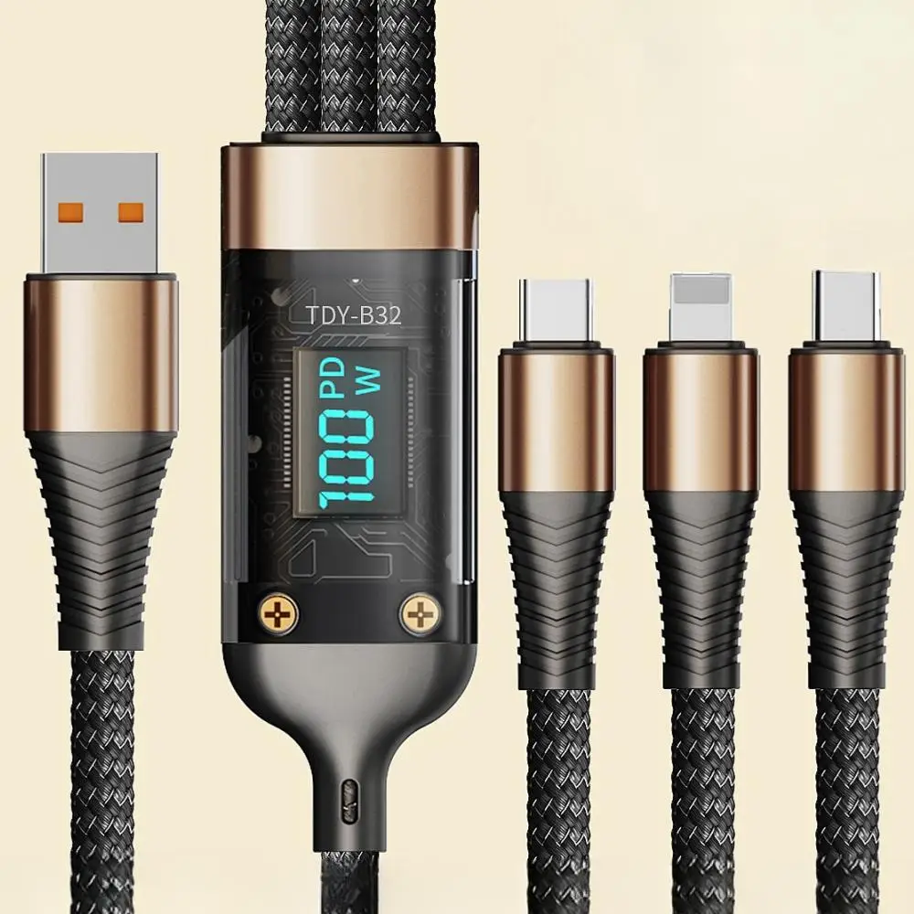 3-In-1 100W Transparent Fast Charging Cable with Digital Display, Braided USB C Cable Real Time Fast Charging for iPhone Samsung OPPO, Valentine's Day
