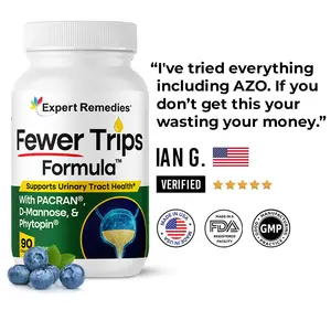 Expert Remedies Fewer Trips Formula Digestive Comfort & Gut Support Supplement with PACRAN D Mannose & Phytopin for Bladder Control Daily Wellness Tablets