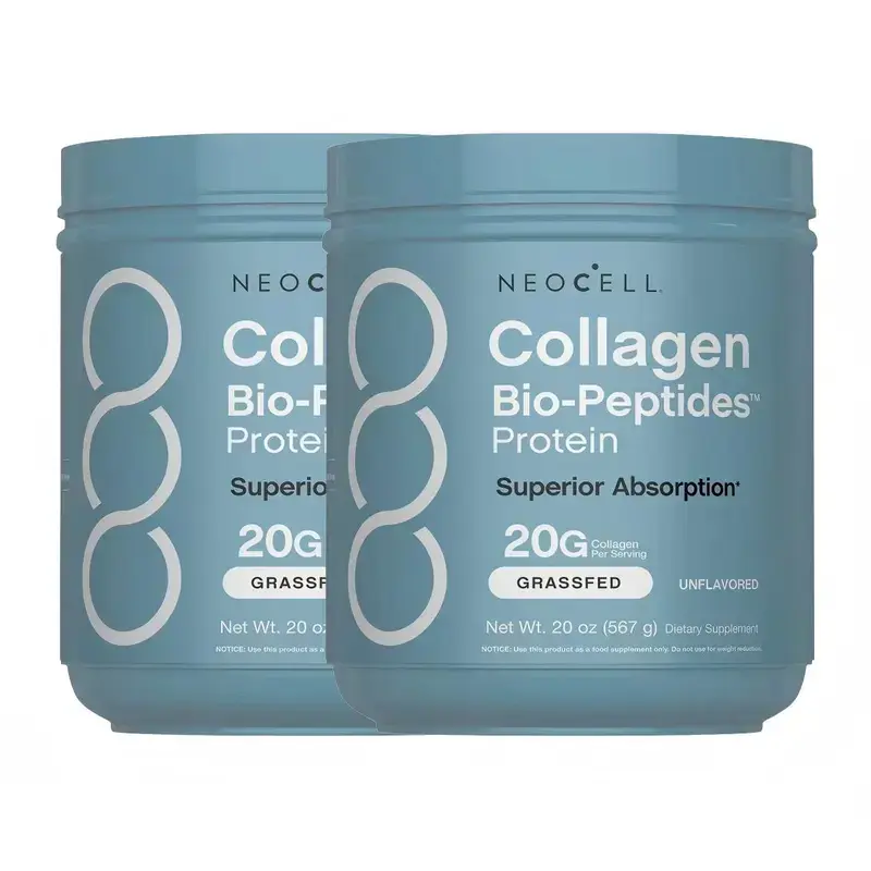 2 Bottles NeoCell Collagen Bio-Peptides Powder 20oz - Grassfed Protein Supplement - Advanced with 18 Essential Amino Acids