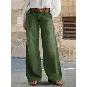 New Women's Fashion Multi-Button Washed Loose Wide-Leg Casual Jeans High-Quality Denim Pants