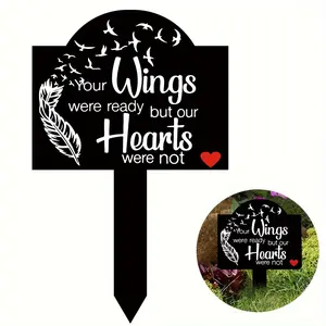 Your wings are ready, but our hearts are not - Square tombstone for cemetery, outdoor yard cemetery decoration, for grave memorial plaque, for loved ones garden decoration, a sign that loved ones are deeply in our hearts