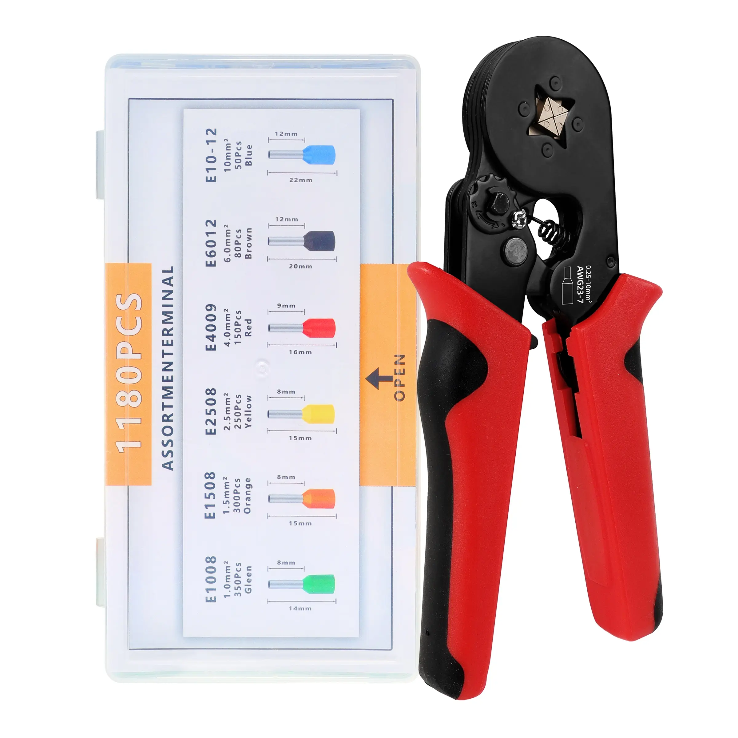 1180pcs Cold Press Terminal + Crimping Tool Set, Professional Self-Adjustable Ratchet Wire Stripper with Ratcheting Mechanism, 6 Specifications, Car Repair Wiring Hand Tools Hardware Kit