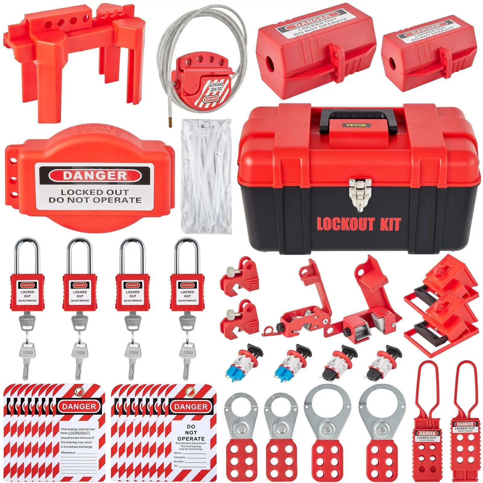 【summerfinds】VEVOR 42 PCS Lockout Tagout Kits, Electrical Safety Loto Kit Includes Padlocks, 5 Kinds of Lockouts, Hasps, Tags & Ties, Box, Lockout Safety Tools for Electrical Risk Removal in Industrial, Machinery