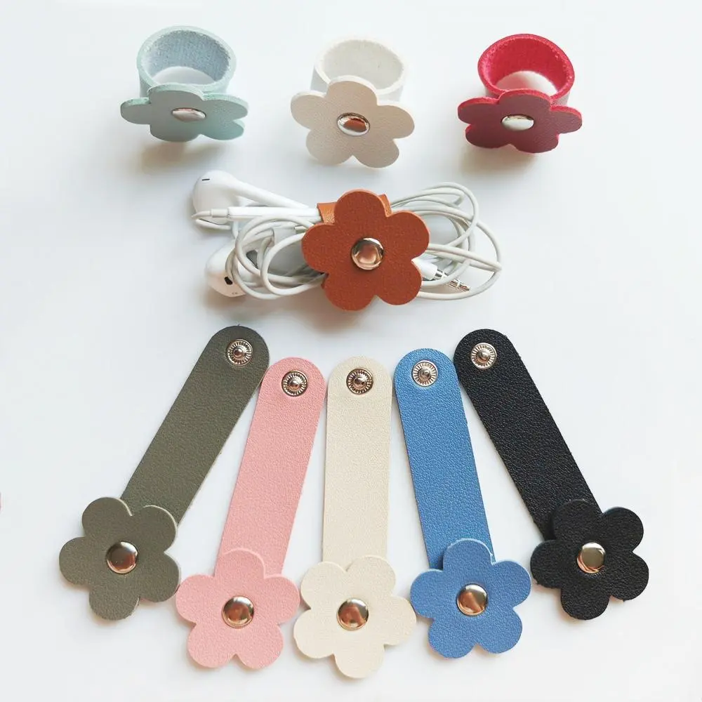Flower Shaped Cable Organizer, 3/6pcs/set PU Leather Cable Organizer, Earphones Headphones Cable Winder Organizer, Desk Organizer for Home Office