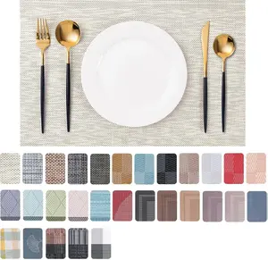 Placemats Set of 4 Washable Indoor/Outdoor Vinyl Place Mats for Dining Table Durable Non-Slip Heat Resistant PVC Weave Table Mats（Beige）