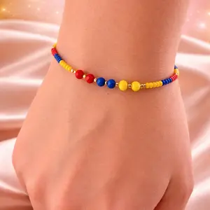 Colombian Flag Adjustable Bracelet with Evil Eye Charm – Handmade Beaded Cord Bracelet | Protection Jewelry | Red Yellow Blue Wristband