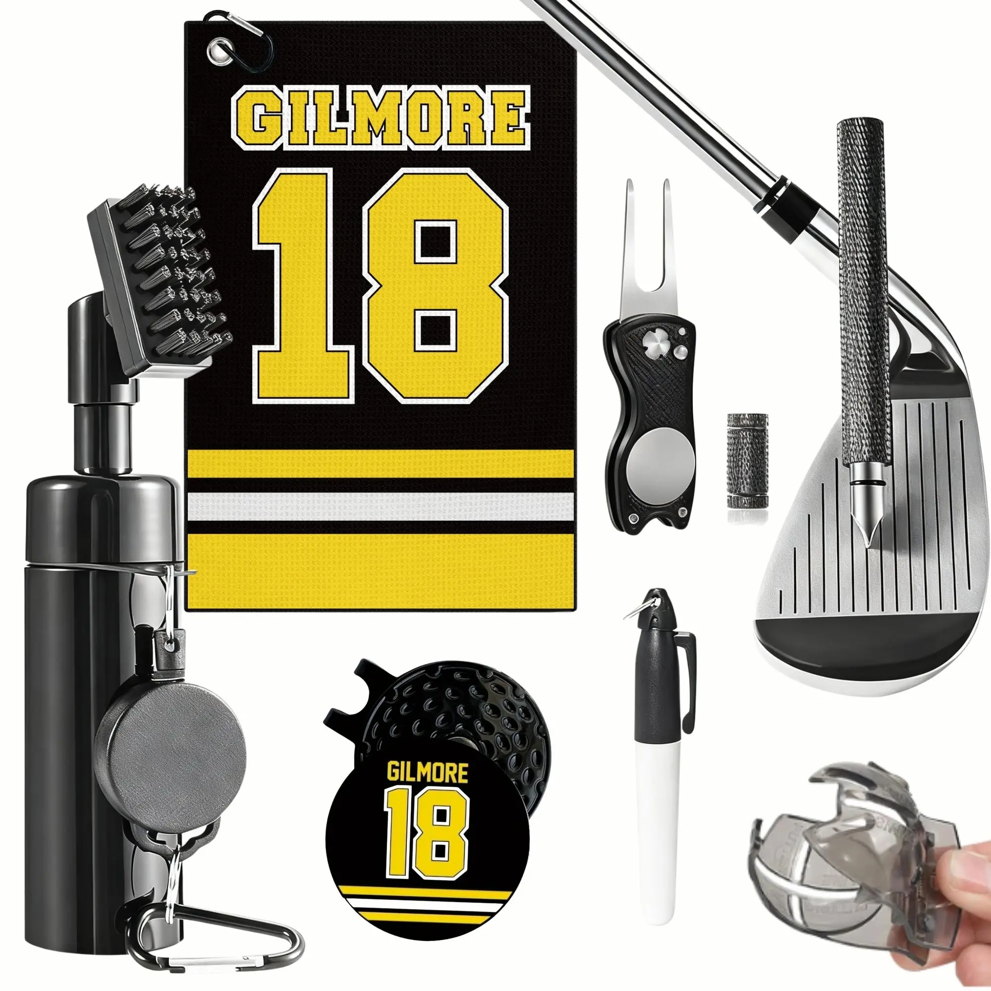 Golf Club Cleaning Kit with Golf Club Cleaner, Water Golf Towel, Divot Repair Tool, Groove Sharpener, Golf Ball Alignment Kit, Golf Gear, Golf Accessories for Women Men, Golf Gifts, Golf Gift Sets, Christmas Gift For Golf Lovers, Golf Essentials Kit
