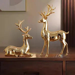 Christmas Large Solid Deer Electroplated Champagne Holiday Home Office Desktop Craft Gift, Luxury Holiday Decor, High-Quality Resin, Desktop Ornaments