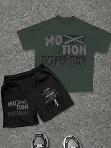 Moving Motion Different Graphic Tee & Shorts Set - Edgy Streetwear Two-Piece