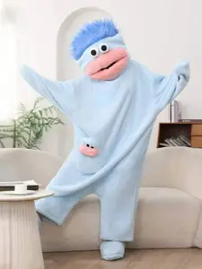 Unisex Thick Oversized Long-Sleeve Flannel Cartoon Monster Onesie Pajama Set - Fit, Breathable, Casual Fabric Full-Body Mascot Costume for Halloween, Birthdays, Plush Loungewear with Free Large Comb