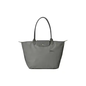 Longchamp Le Pliage Foldable Tote with Logo and Leather Trim in Graphite for Women