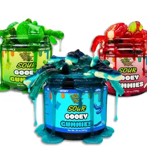 hot new 2026 ! Sour Gooey Gummies, Sour Blue Raspberry Candy, Gummy Candy Mix, Ooze Sticky Gummies, Liquid Chewy Sweet Treat Resealable Container