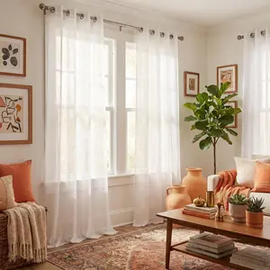 Summer Vibes, 52x84 Inch 2pcs Sheer Curtains for Living Room Bedroom Kitchen Linen Sheer Curtains, Grommet Luxury Black Out Curtains for Windows Apartment L12