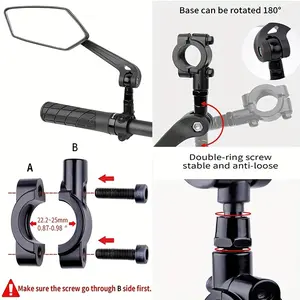 2-Pack 360° Rotatable Bike Mirrors - Universal Fit, Wide View, Durable ABS Construction, Flat Lens, Secure Mount for Mountain Bikes, E-Bikes, Scooters, Snow Bikes - Enhanced Visibility & Safety