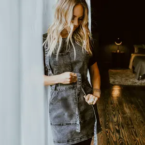 Over Shoulder Black Acid Washed Apron