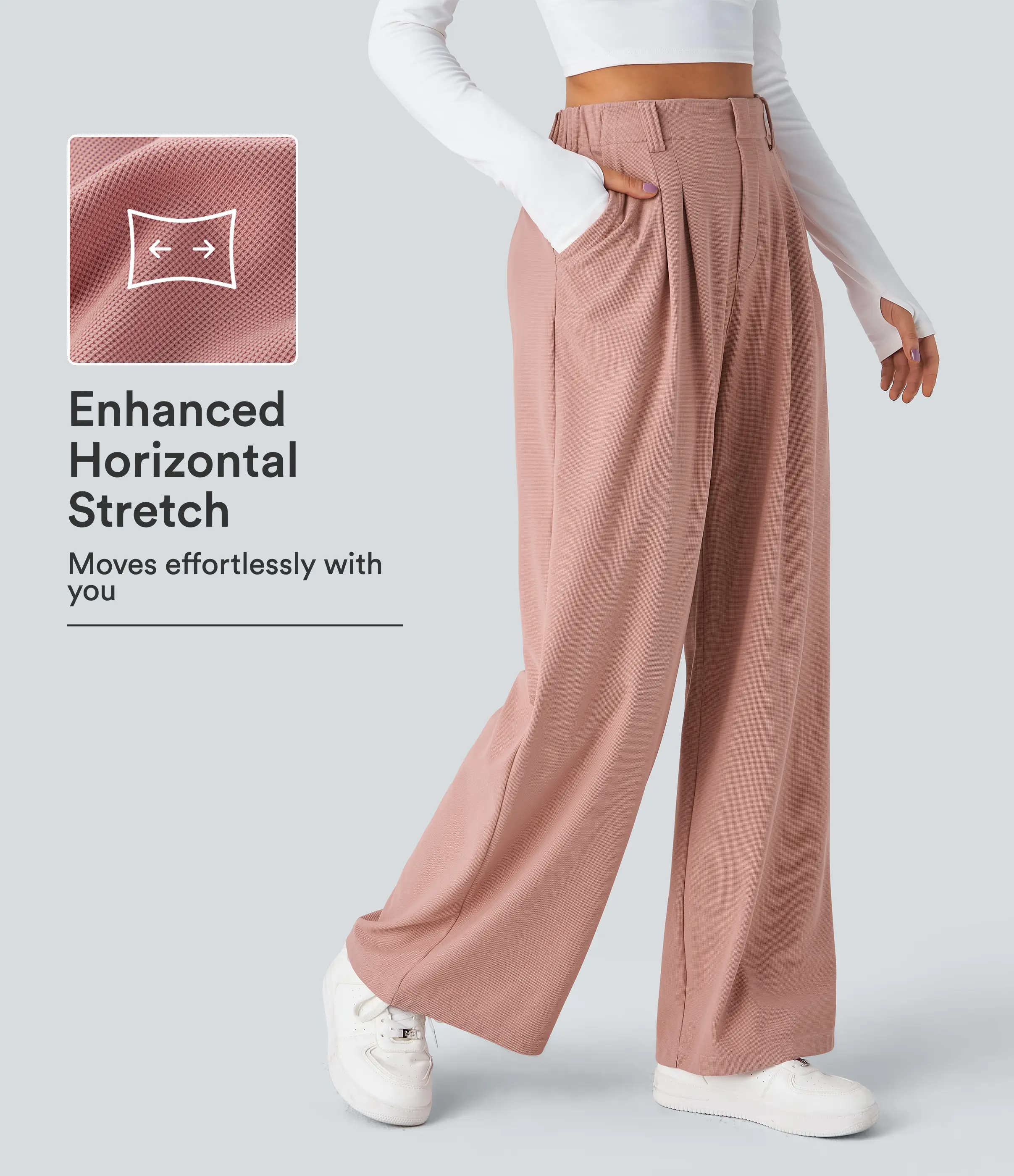 Halara Flex High Waisted Plicated Side Pocket Wide Leg Waffle Work Pants