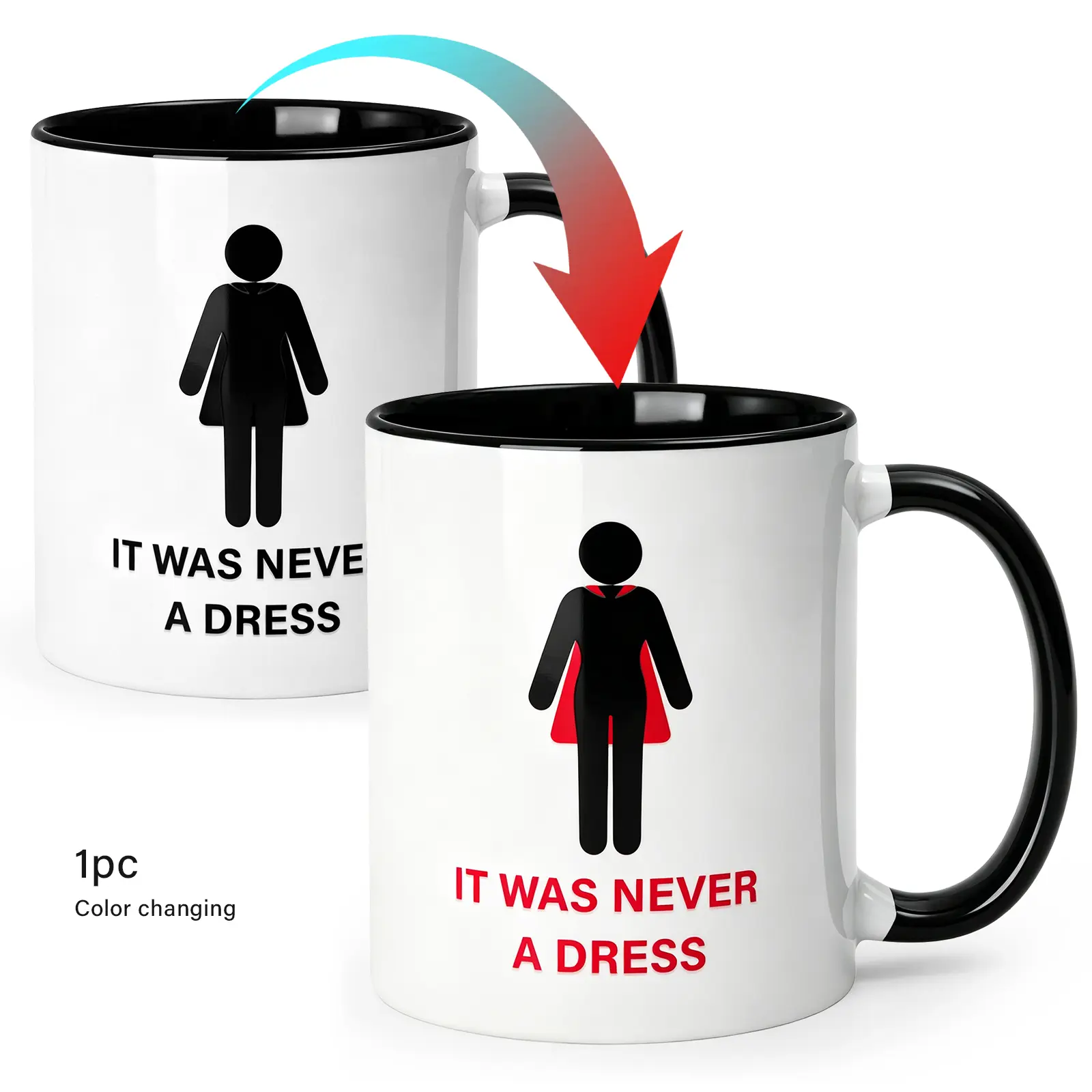 11oz Heat Color-Changing Ceramic Novelty Coffee Mug - "It Was Never a Dress" Women Empowerment Drinkware, Feminist Gift for Women, Gender Equality Birthday Drink Cup, Novelty Coffee Mugs