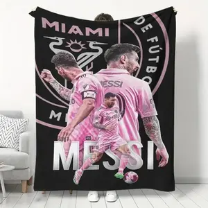 Soft Funny Throw Blanket 1pc Messi Football Star Flannel Blanket - HD Digital Print, Ultra-Soft & Warm All-Season Throw for Sofa, Bed, Camping, Car - Perfect Gift for Sports Fans, Him or Her, Contemporary Sports Design, Durable Comfort