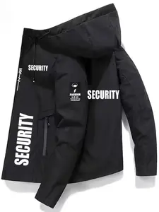 Men's Graphic Letter Print Hooded Fitted Jacket, Zipper Closure, Windproof Design, Polyester Fabric, Multiple Pockets, Adjustable Drawstring Cap, Casual Wear, Coats