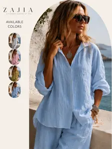 Womens Breathable Top – Oversized Long Sleeve Blouse Shirt for Spring, Summer, Beach Trips & Everyday Comfort