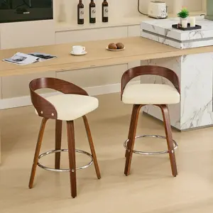 Bar Stools Set of 2, Swivel Bar Height Stools with Low Back, Wood Bar Chairs with Soft Cushion Seat, 25-Inch Seat Height ( 25" Counter Height), barstools