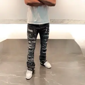 Men's Slim Stacked Flare Jeans - Distressed Style, Casual Wear