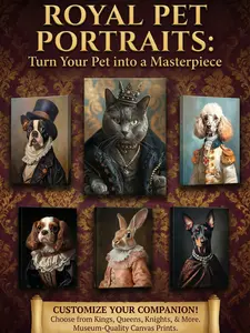 Royal Pet King Custom Pet Portrait Canvas Prints Renaissance Style Dog Portraits Based on Photos High-Quality Cotton Canvas Eco-Friendly Inkjet Printing Personalized Art Design