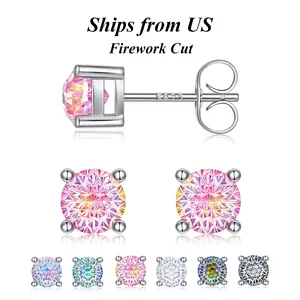 CICI GEMS 1CT Stud Earrings for Women Men S925 Sterling Silver Hypoallergenic Firework & Rose Cut Butterfly Back 18K White Gold Plated Anniversary Birthday Gift Daily Fine Jewelry