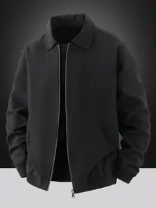 Men's lightweight casual jacket, Casual wear coat, zipper closure, lapel design, simple solid color business jacket, 100% polyester fiber, machine washable, easy to maintain fabric, suitable for work, travel and formal wear, spring and autumn seasons